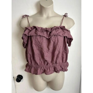 American Eagle Women Pink Ruffled Tie-Strap Crop Top Sz XXL #0561